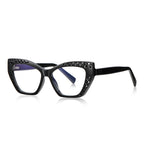 Trellis Cutout Cat Eye Blue Light Blocking Glasses in Glossy Solid Black