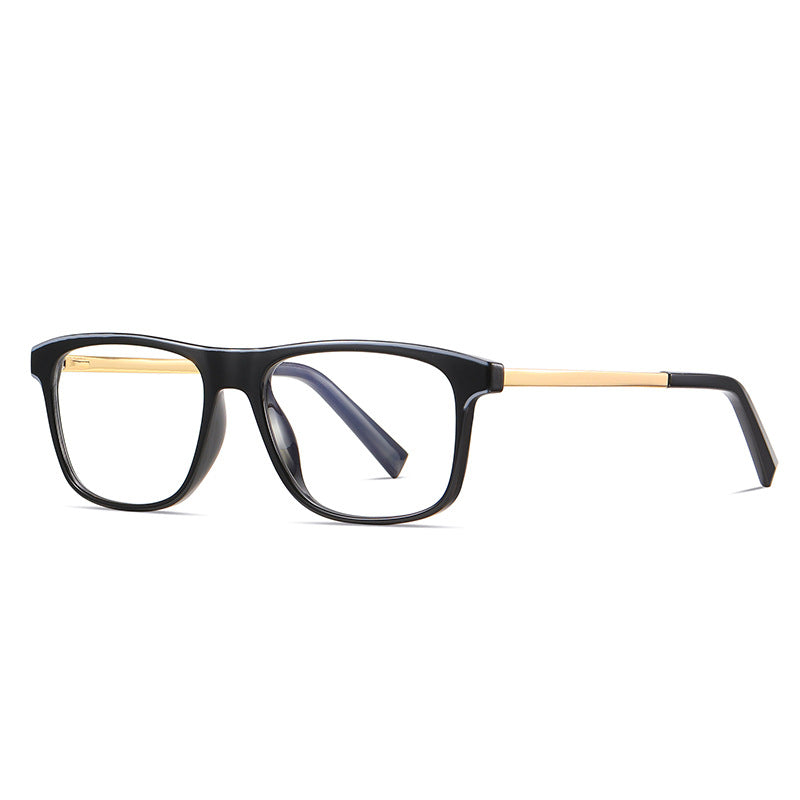 Metal Temple Rectangle Blue Light Blocking Glasses in Glossy Black & Gold