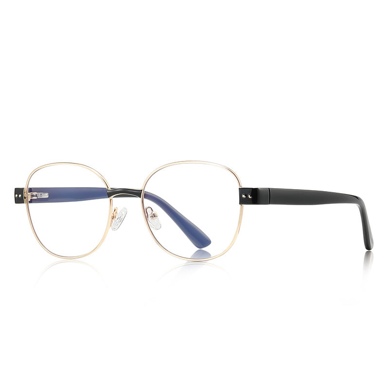 Dual Rivet Metal Panto Blue Light Blocking Glasses in Gold with Cream Bridge & Ivory Rivet Endpieces