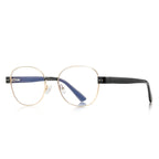 Dual Rivet Metal Panto Blue Light Blocking Glasses in Gold with Cream Bridge & Ivory Rivet Endpieces