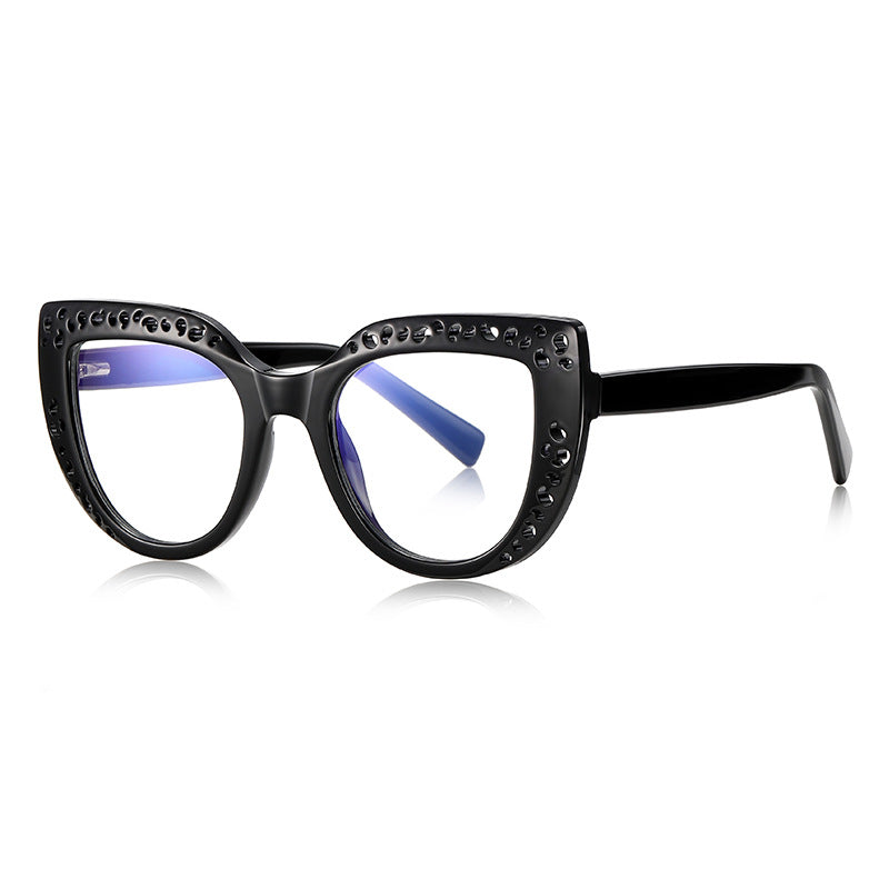 Punched Dot Cat Eye Blue Light Blocking Glasses in Glossy Solid Black