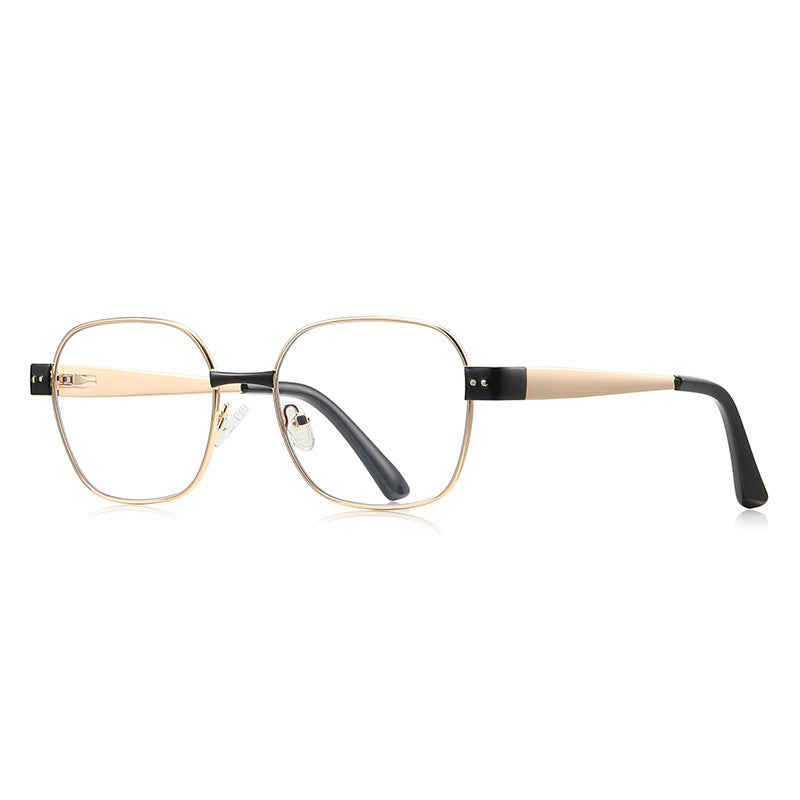Enamel Accent Metal Square Blue Light Blocking Glasses in Gold & Black
