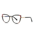 Triangle Accent Cat Eye Blue Light Blocking Glasses in Black &amp; Rose Gold with Coral Pink Triangle Accents