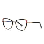 Triangle Accent Cat Eye Blue Light Blocking Glasses in Black &amp; Rose Gold with Coral Pink Triangle Accents