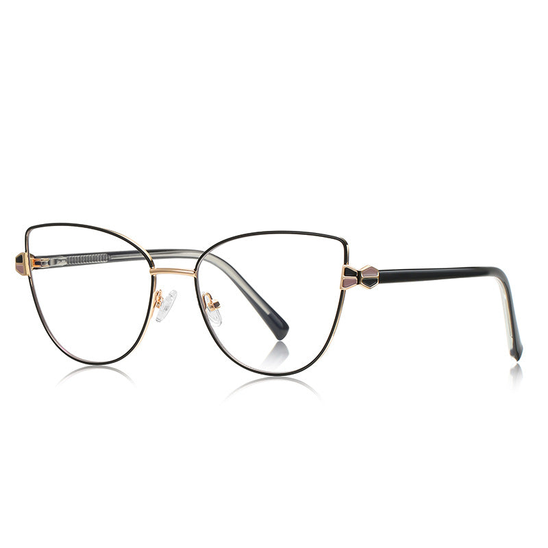 Hourglass Hinge Metal Cat Eye Blue Light Blocking Glasses in Black &amp; Gold