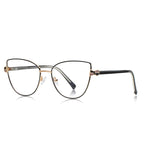 Hourglass Hinge Metal Cat Eye Blue Light Blocking Glasses in Black &amp; Gold
