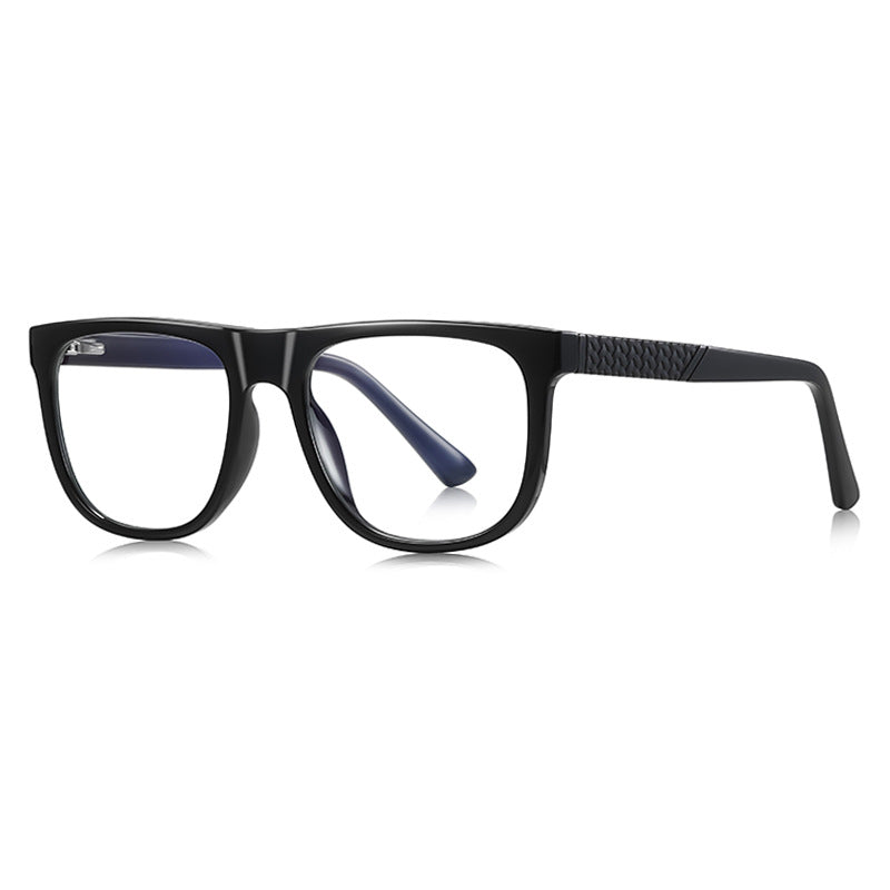 Herringbone Temple Square Blue Light Blocking Glasses in Crystal Clear