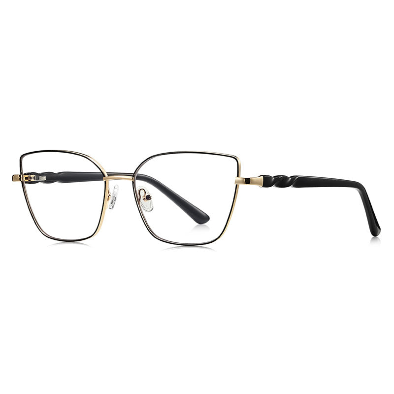 Wavy Temple Butterfly Blue Light Blocking Glasses in Gold with Black Brow & Temples