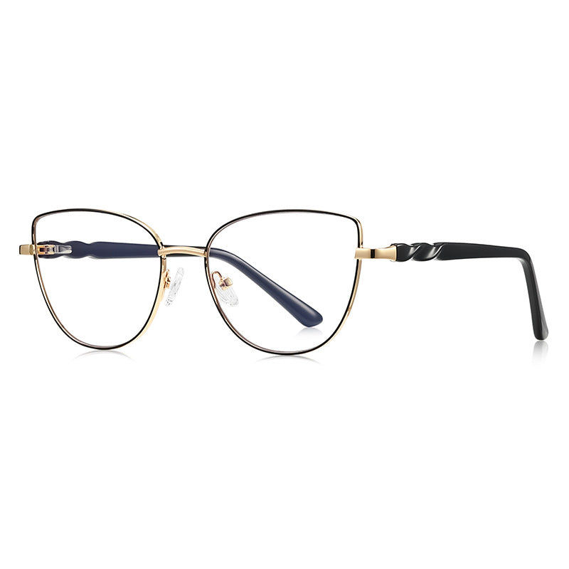 Twisted Temple Butterfly Blue Light Blocking Glasses in Gold with Black Enamel Rim