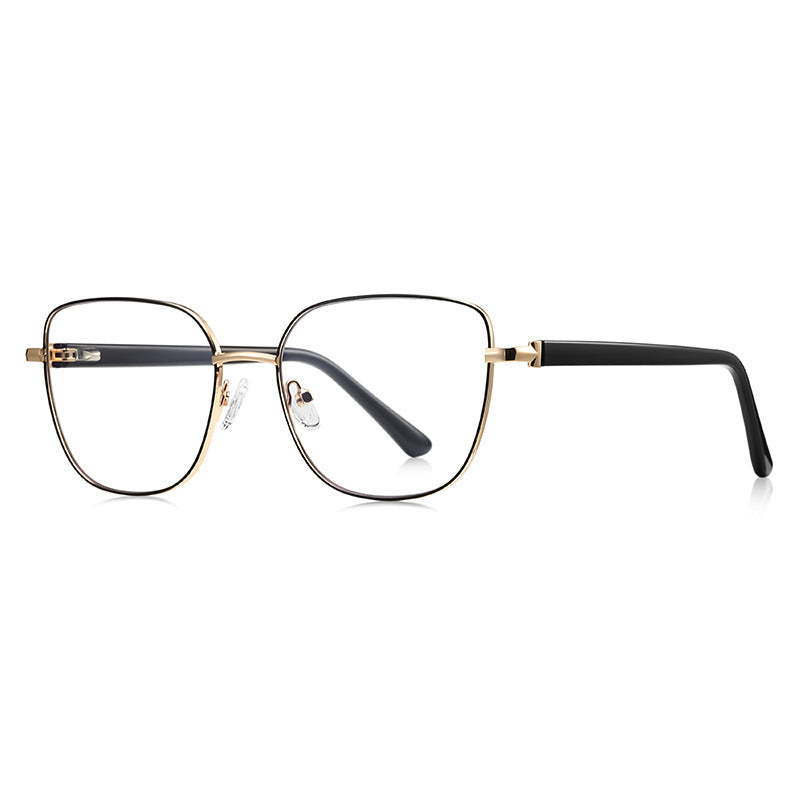 Enamel Rim Metal Square Blue Light Blocking Glasses in Gold with Black Rim