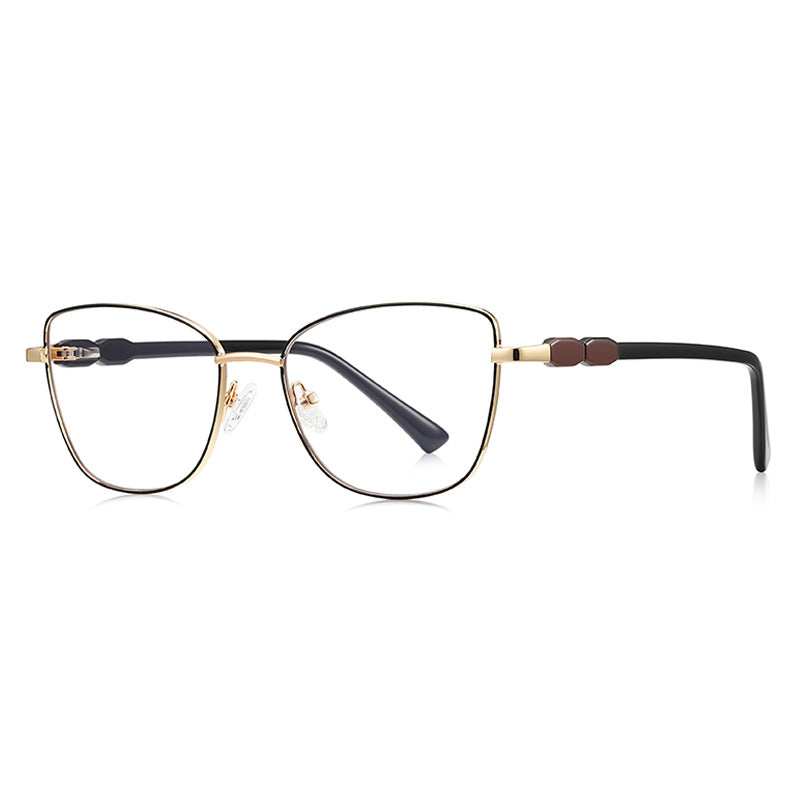 Beaded Temple Square Blue Light Blocking Glasses in Gold with Black Enamel Rim