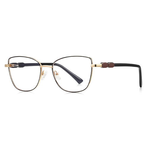 Beaded Temple Square Blue Light Blocking Glasses in Gold with Black Enamel Rim