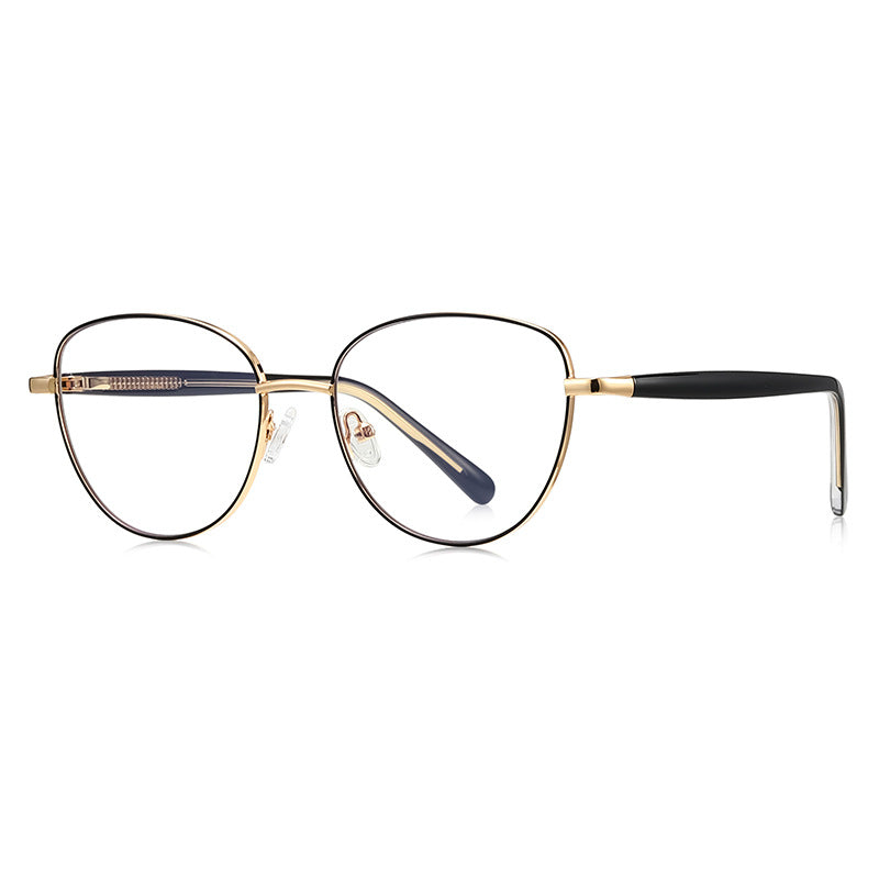 LENSVA Visible Spring Hinge Round Blue Light Glasses in Black and Gold