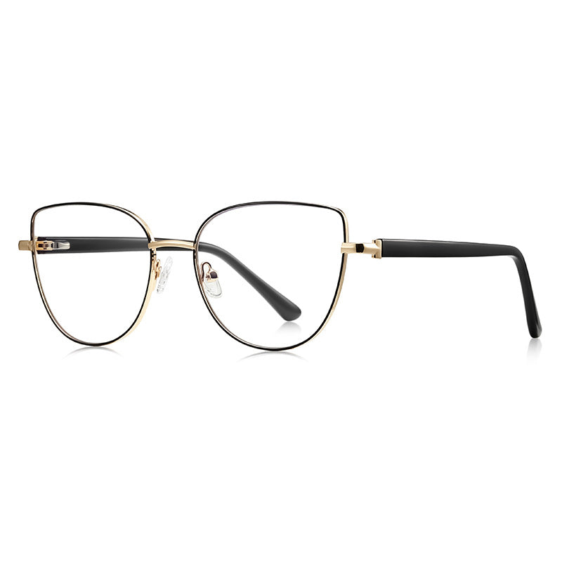 Enamel Trim Cat Eye Blue Light Blocking Glasses in Gold with Black Enamel Rim