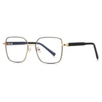 Block Link Metal Square Blue Light Blocking Glasses in Gold with Black Enamel Rim