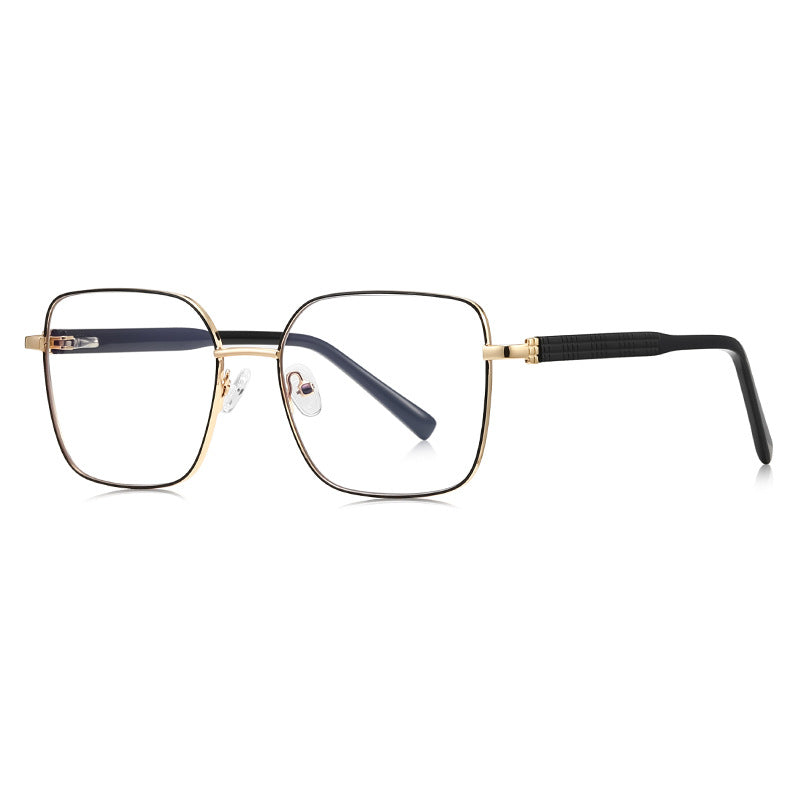 Block Link Metal Square Blue Light Blocking Glasses in Gold with Black Enamel Rim