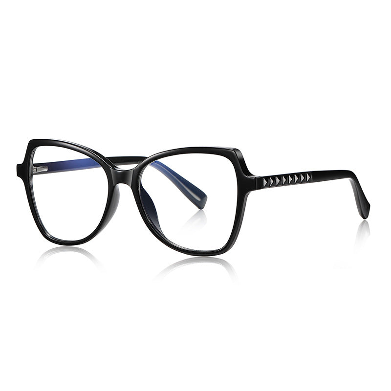 Gradient Pyramid Stud Butterfly Blue Light Blocking Glasses in Glossy Solid Black