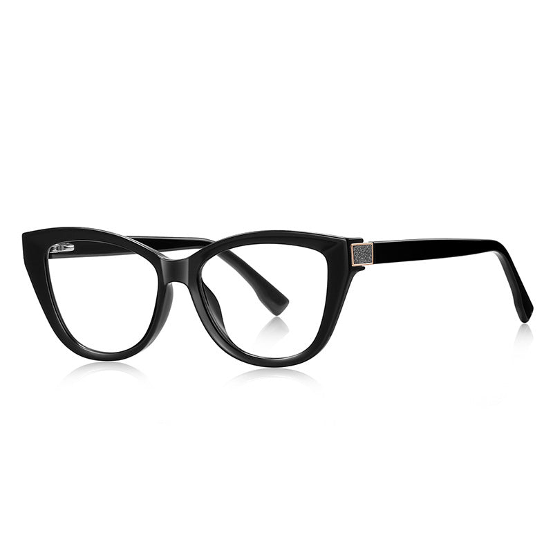 Crystal Accent Cat Eye Blue Light Blocking Glasses in Glossy Black