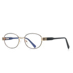 Vintage Metal Oval Blue Light Blocking Glasses in Black &amp; Gold