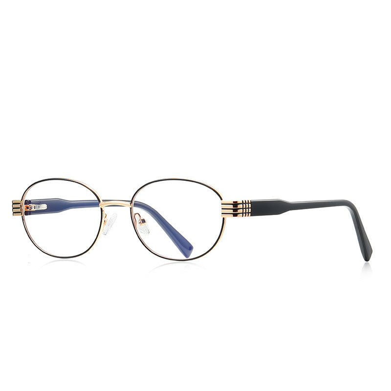 Vintage Metal Oval Blue Light Blocking Glasses in Black &amp; Gold
