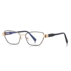 Grid-Texture Metal Cat Eye Blue Light Blocking Glasses in Black & Gold