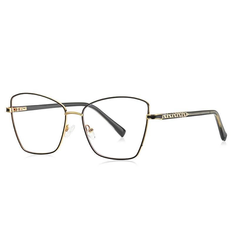Fretwork Temple Butterfly Spring Hinge Blue Light Blocking Glasses in Black with Gold Bridge