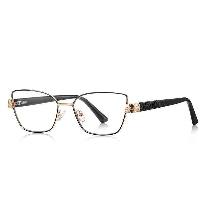 Filigree Metal Cat Eye Blue Light Blocking Glasses in Black & Gold
