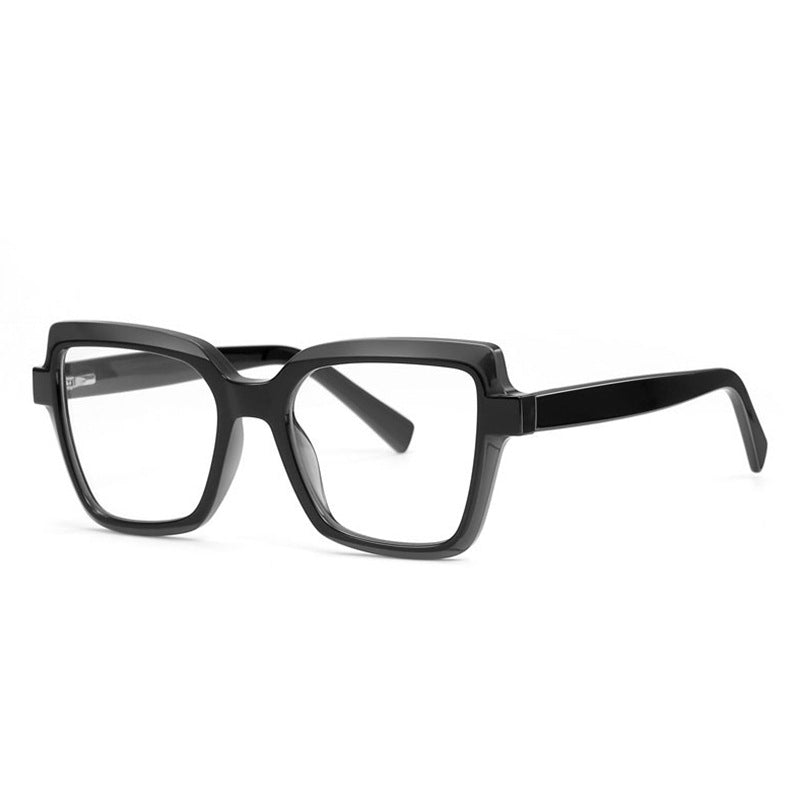 Layered Crystal Square Blue Light Blocking Glasses in Glossy Solid Black