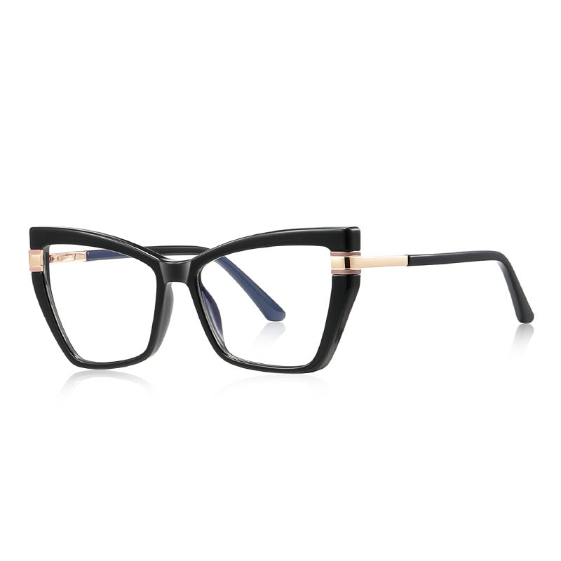 Winged T-Bar Cat Eye Blue Light Blocking Glasses in Glossy Black & Gold