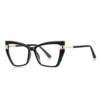 Winged T-Bar Cat Eye Blue Light Blocking Glasses in Glossy Black & Gold
