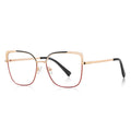 Filigree Corner Metal Butterfly Spring Hinge Blue Light Blocking Glasses in Polished Gold and Onyx Black with Crimson Accent