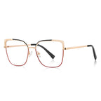 Filigree Corner Metal Butterfly Spring Hinge Blue Light Blocking Glasses in Polished Gold and Onyx Black with Crimson Accent