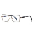 Oversized Square Metal Multi-Groove Hinge Blue Light Blocking Glasses in Black Gold