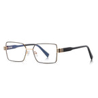 Oversized Square Metal Multi-Groove Hinge Blue Light Blocking Glasses in Black Gold