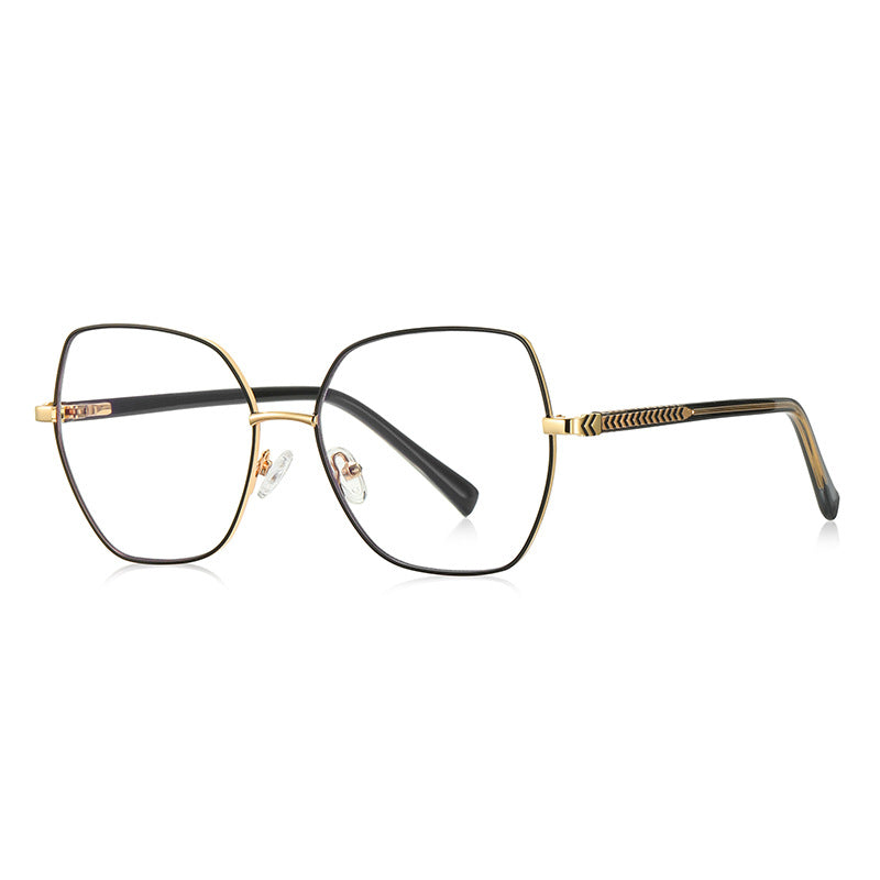 LENSVA Chevron Band Metal Butterfly Spring Hinge Glasses in Black & Gold