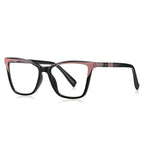 Colorblock Pyramid Stud Cat Eye Blue Light Blocking Glasses in Black with Pink Wingtips