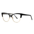 Clubmaster Cat Eye Blue Light Blocking Glasses in Glossy Solid Black & Gold