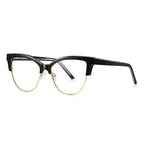 Clubmaster Cat Eye Blue Light Blocking Glasses in Glossy Solid Black & Gold