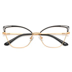 Cutout Metal Cat Eye Blue Light Blocking Glasses in Black and Gold