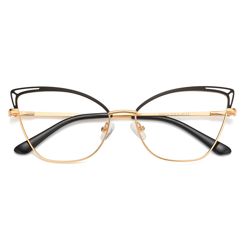 Cutout Metal Cat Eye Blue Light Blocking Glasses in Black and Gold