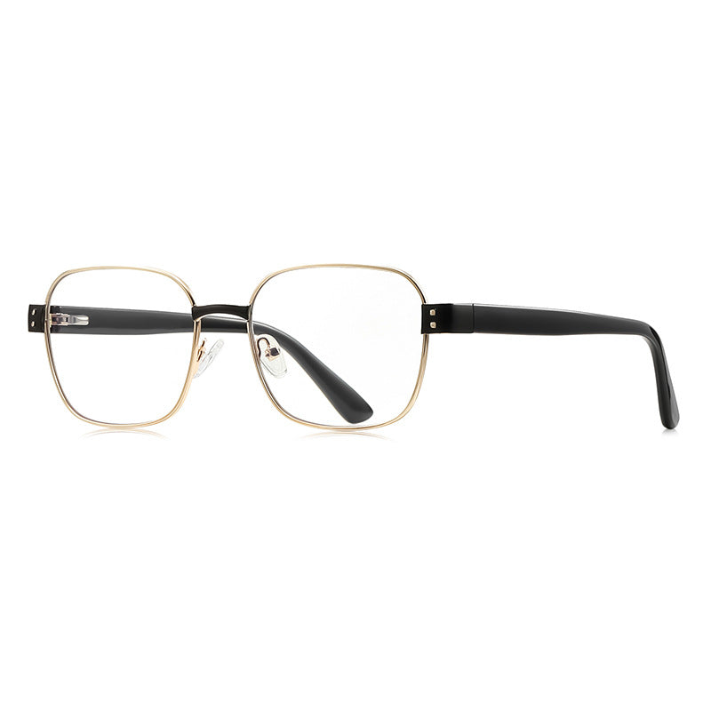 Dual Rivet Metal Square Blue Light Blocking Glasses in Gold & Black
