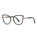 Segmented Temple Metal Cat Eye Blue Light Blocking Glasses in Black & Gold