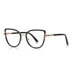 Segmented Temple Metal Cat Eye Blue Light Blocking Glasses in Black & Gold