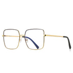 Slim Metal Square Blue Light Blocking Glasses in Gold with Black Enamel Rim