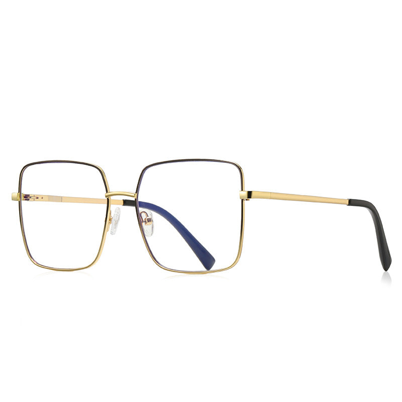 Slim Metal Square Blue Light Blocking Glasses in Gold with Black Enamel Rim