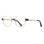 Dual Rivet Metal Round Blue Light Blocking Glasses in Gold & Black