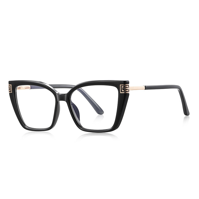 Greek Key Square Blue Light Blocking Glasses in Glossy Black & Gold
