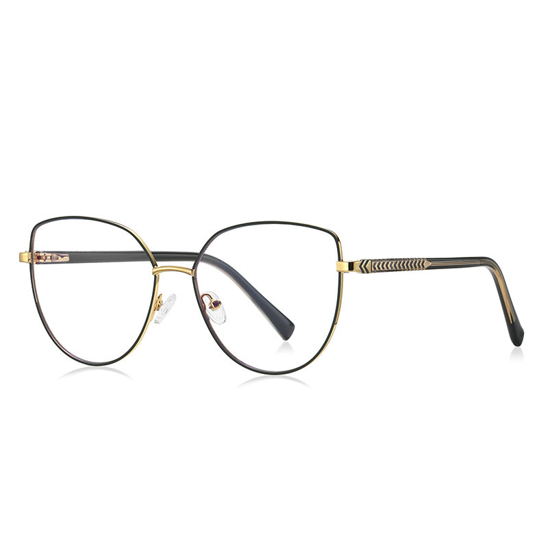 Chevron Temple Butterfly Spring Hinge Blue Light Blocking Glasses in Black with Gold Bridge