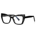 Cutout Lattice Cat Eye Blue Light Blocking Glasses in Glossy Solid Black