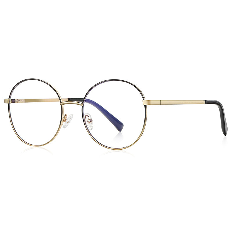 Enamel Rim Round Metal Blue Light Blocking Glasses in Gold & Black Gradient Rim